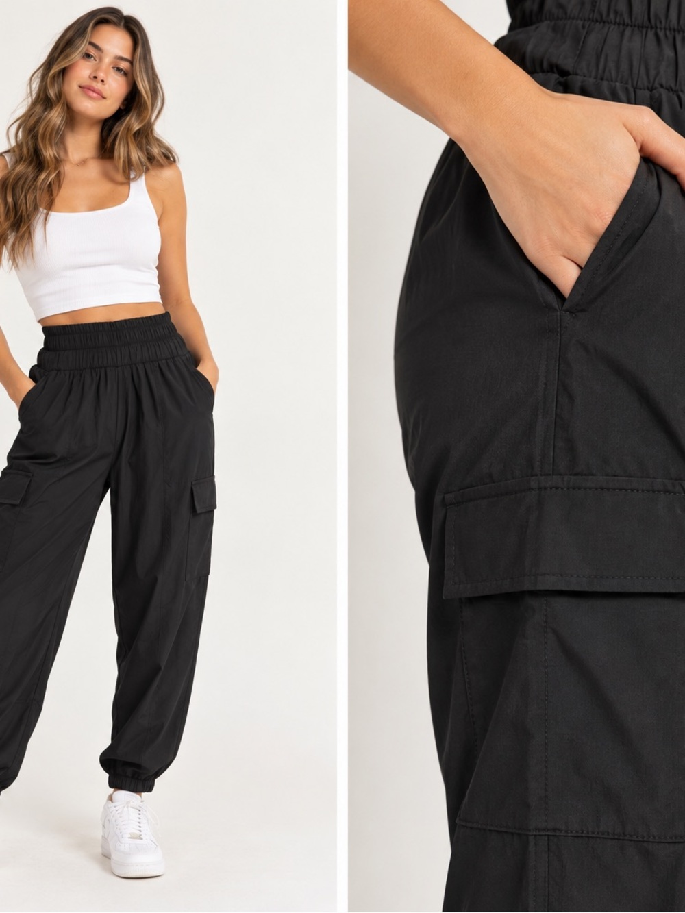 HYFVE Women’s Black Cargo Jogger Pants Size S High Rise Elastic Waist